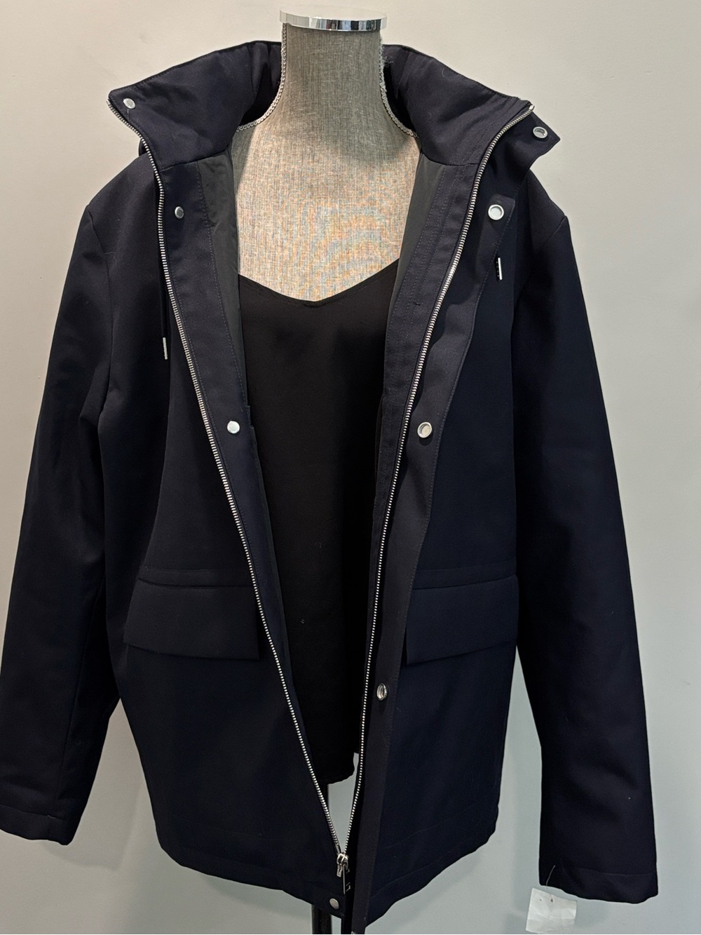 Sandro Navy Technical Hooded Wool Blend Parka NWT Quilted Lining XL - Picture 5 of 16